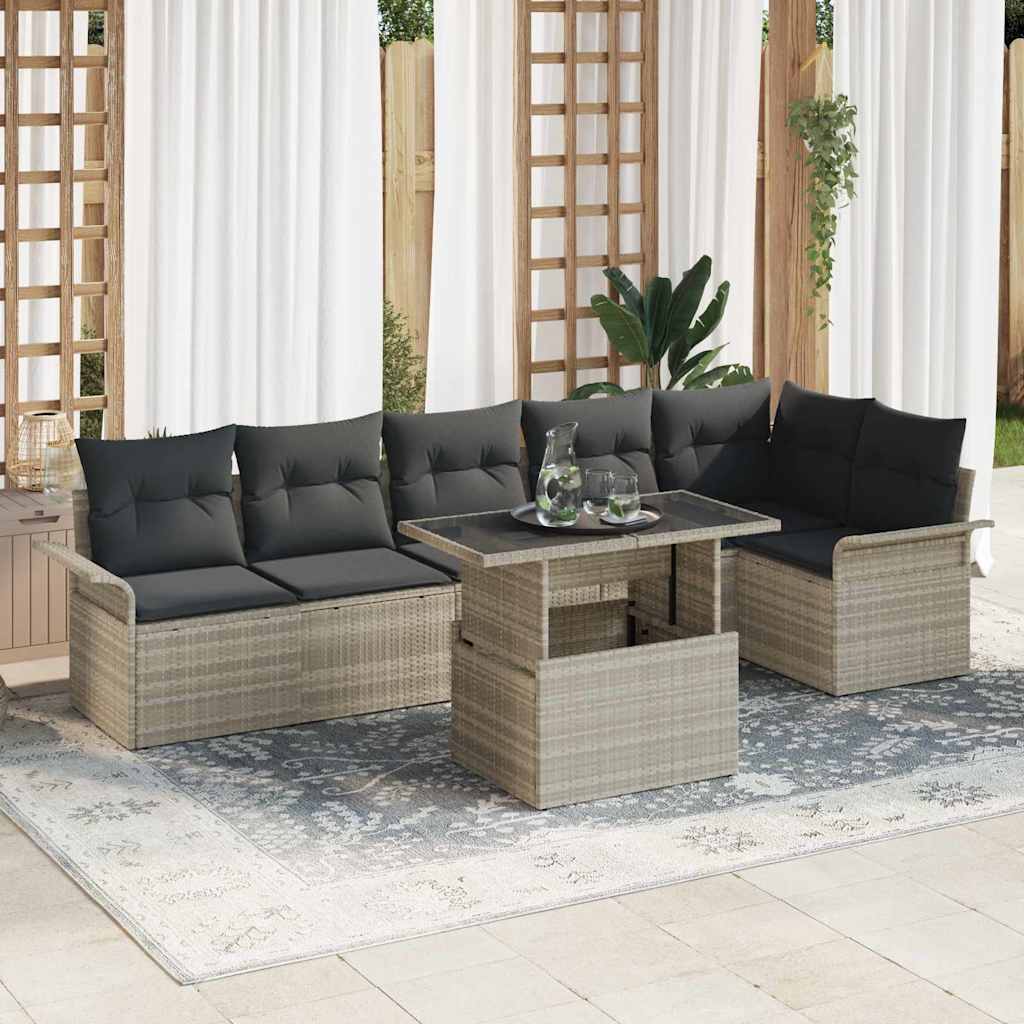 Set Divano da Giardino 7 pcs Grigio chiaro polyrattan | homemem39
