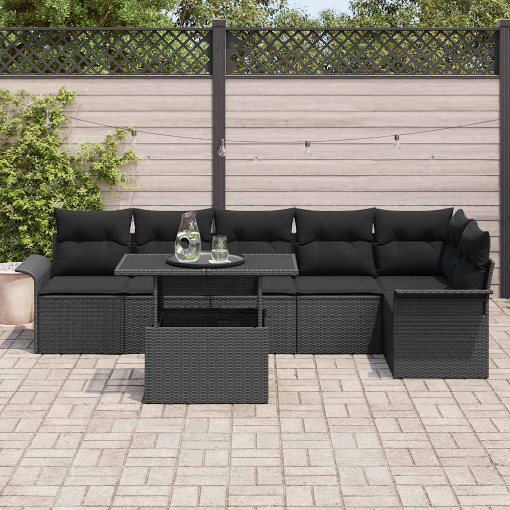 Set Divano da Giardino con cuscino 7 pcs Nero Poly Rattan | homemem39
