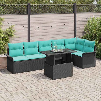 Set Divano da Giardino con cuscino 7 pcs Nero Poly Rattan | homemem39