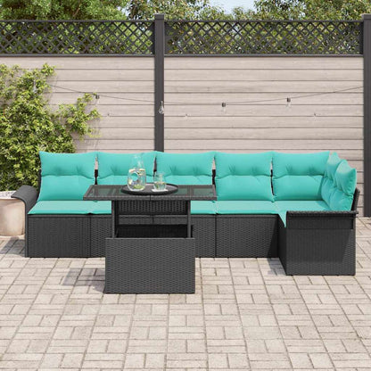 Set Divano da Giardino con cuscino 7 pcs Nero Poly Rattan