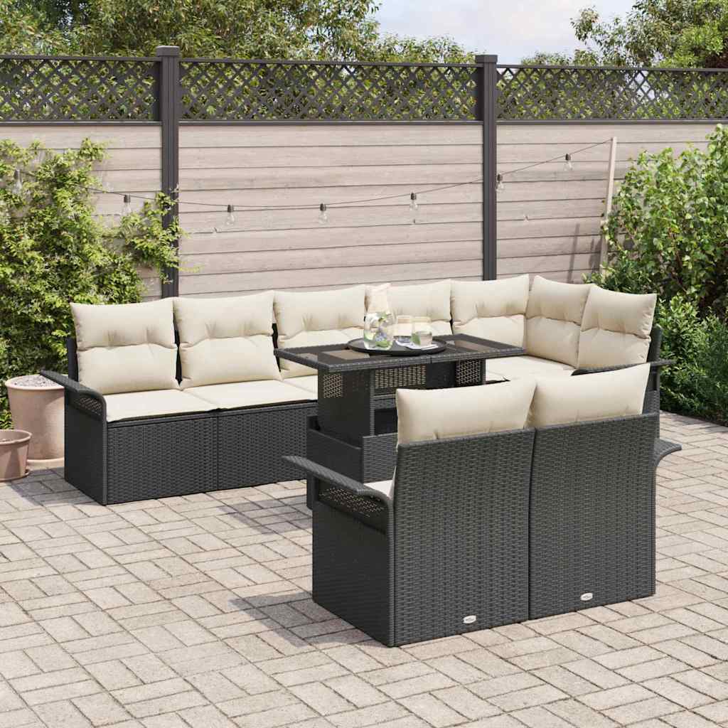 Set Divano da Giardino con cuscino 9 pcs Nero Poly Rattan | homemem39