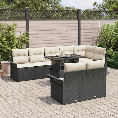 Set Divano da Giardino con cuscino 9 pcs Nero Poly Rattan | homemem39