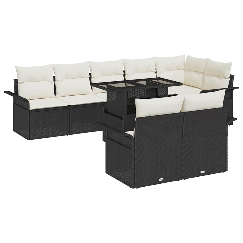 Set Divano da Giardino con cuscino 9 pcs Nero Poly Rattan | homemem39