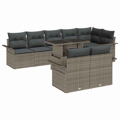 Set Divano da Giardino con cuscino 9 pcs Grigio Poly Rattan | homemem39