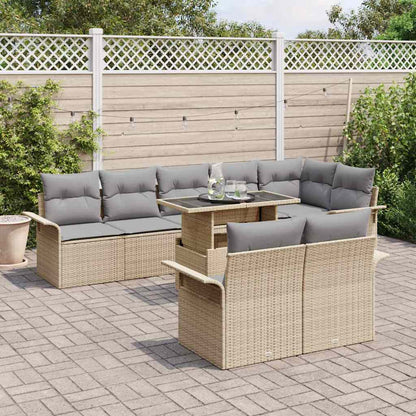 Set Divano da Giardino con cuscino 9 pcs Beige Poly Rattan | homemem39