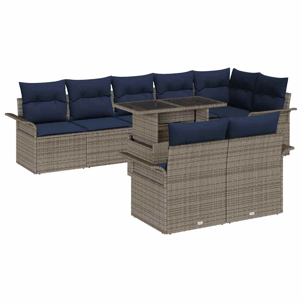 Set Divano da Giardino con cuscino 9 pcs Grigio Poly Rattan | homemem39