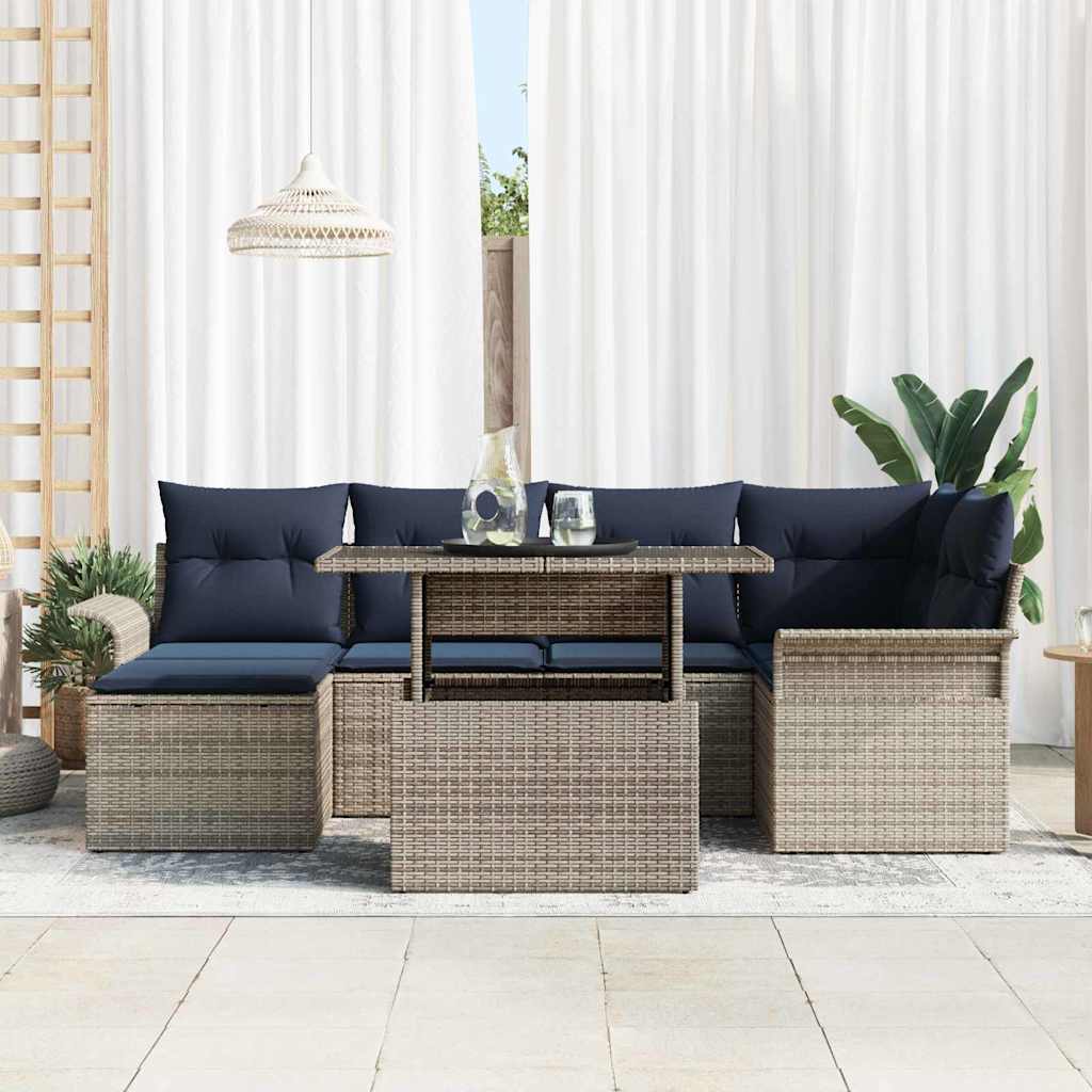 Set Divano da Giardino con cuscino 7 pcs Grigio polyrattan | homemem39