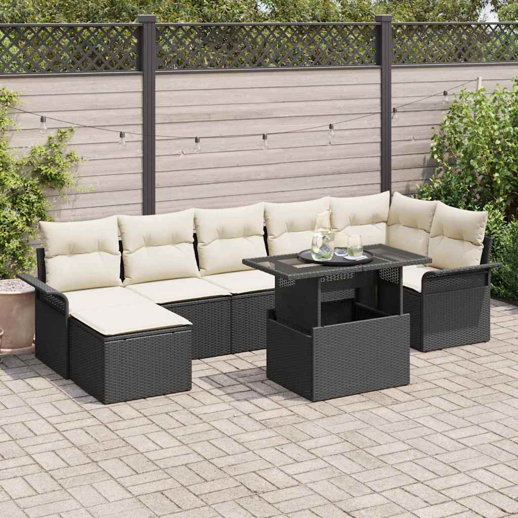 Set Divano da Giardino con cuscino 8 pcs Nero Poly Rattan | homemem39