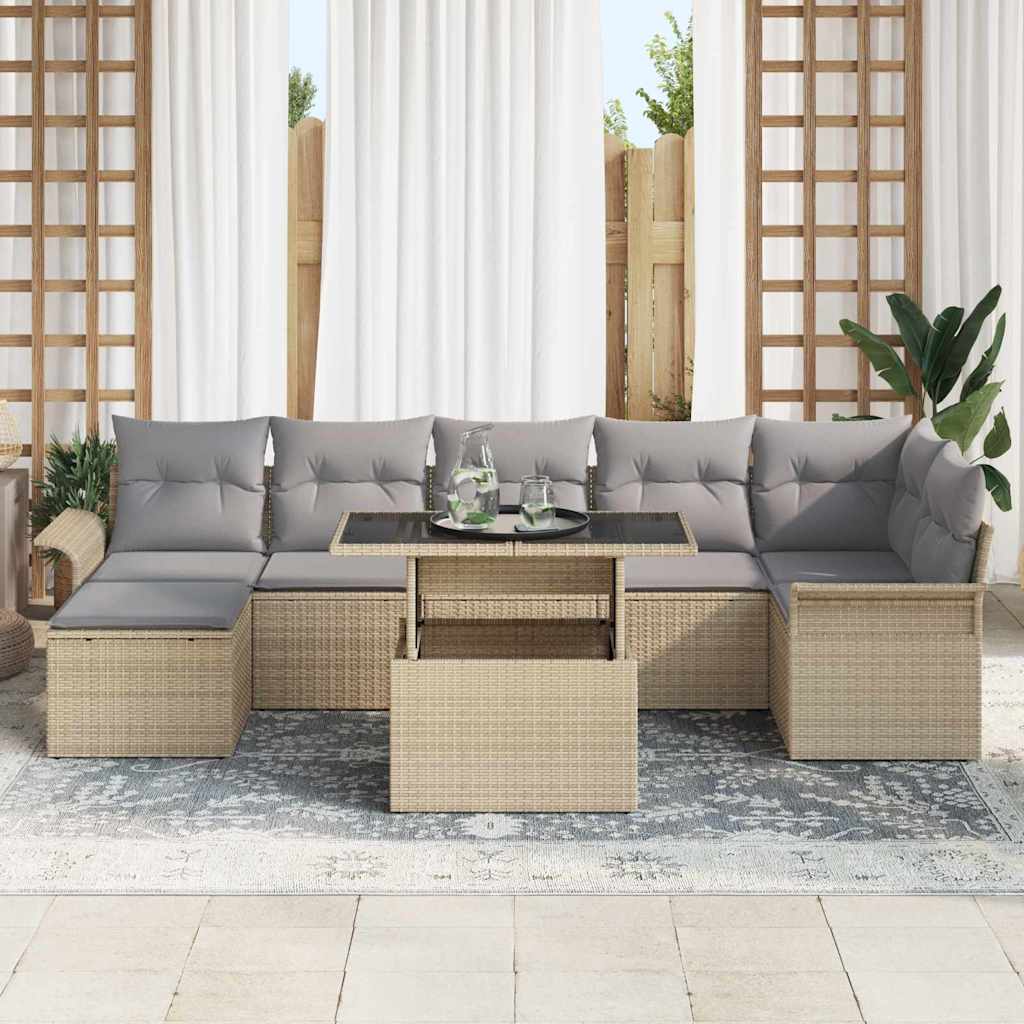 Set Divano da Giardino con cuscino 8 pcs Beige Poly Rattan | homemem39