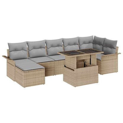 Set Divano da Giardino con cuscino 8 pcs Beige Poly Rattan | homemem39