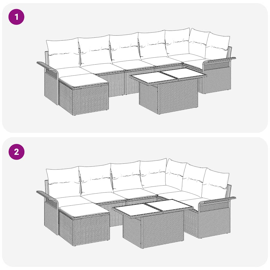 Set Divano da Giardino con cuscino 8 pcs Beige Poly Rattan | homemem39