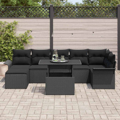 Set Divano da Giardino con cuscino 8 pcs Nero Poly Rattan | homemem39