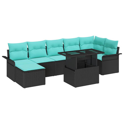Set Divano da Giardino con cuscino 8 pcs Nero polyrattan | homemem39