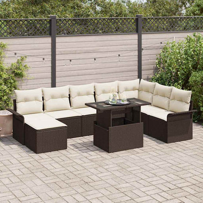 Set Divano da Giardino con cuscino 9 pcs Marrone polyrattan | homemem39