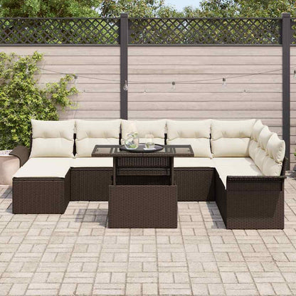 Set Divano da Giardino con cuscino 9 pcs Marrone polyrattan | homemem39