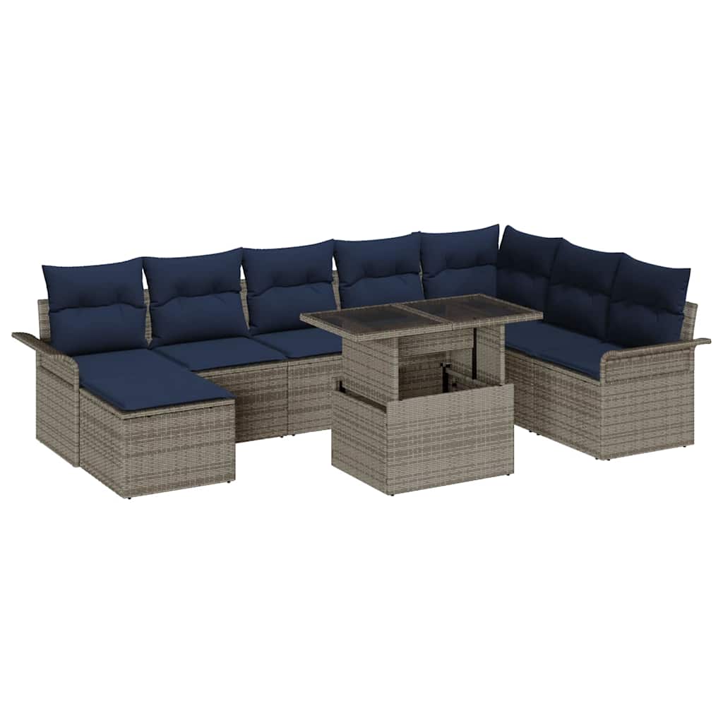 Set Divano da Giardino con cuscino 9 pcs Grigio polyrattan | homemem39