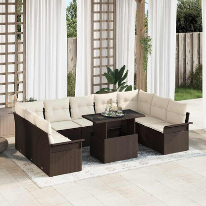 Set Divano da Giardino con cuscino 10 pcs Marrone Poly Rattan | homemem39