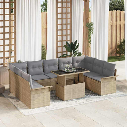 Set Divano da Giardino con cuscino 10 pcs Beige Poly Rattan | homemem39