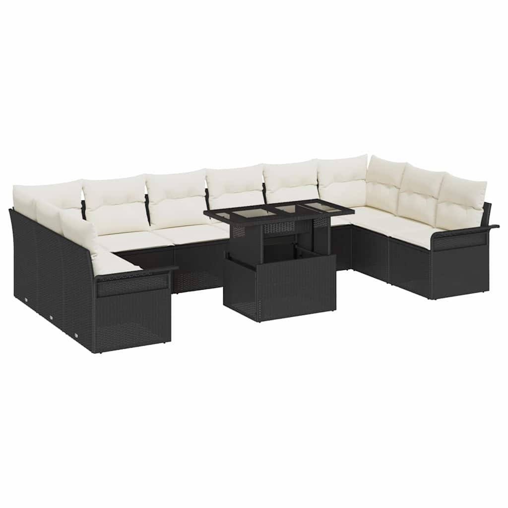 Set Divano da Giardino con cuscino 11 pcs Nero Poly Rattan | homemem39