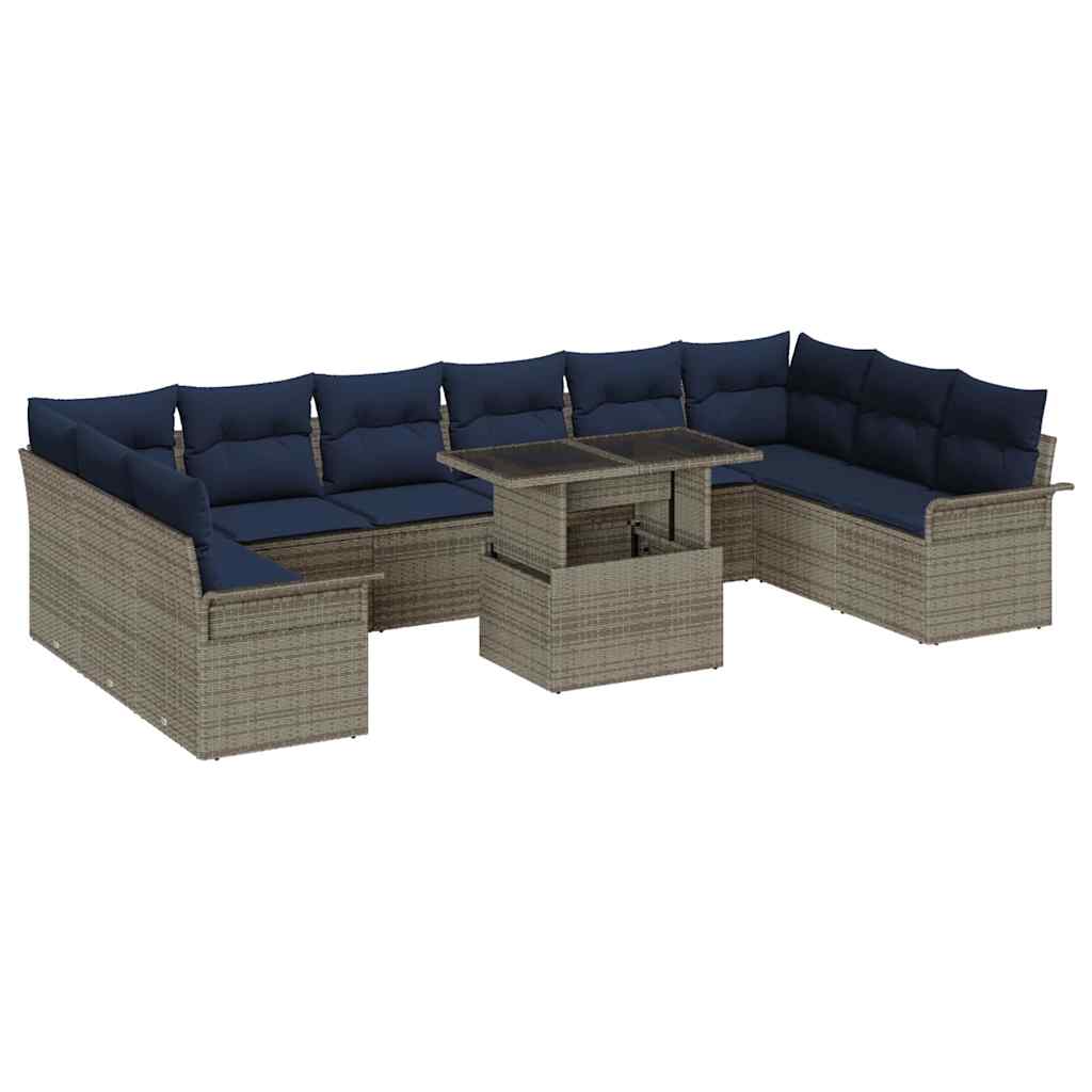 Set Divano da Giardino con cuscino 11 pcs Grigio Poly Rattan | homemem39