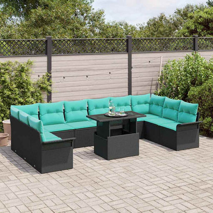 Set Divano da Giardino con cuscino 11 pcs Nero Poly Rattan | homemem39