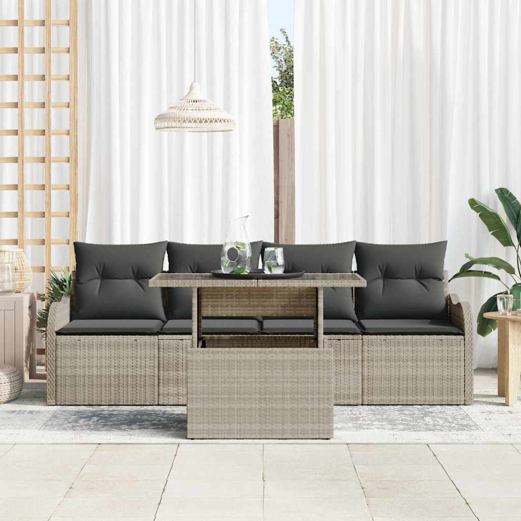 Set Divano da Giardino 5 pcs Grigio chiaro Poly Rattan | homemem39
