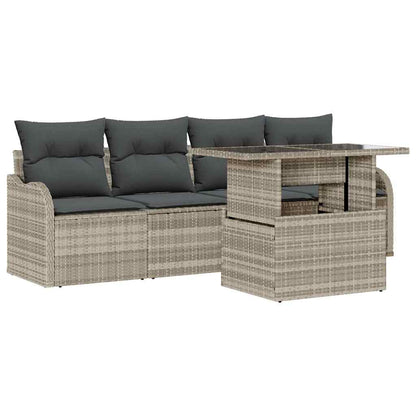 Set Divano da Giardino 5 pcs Grigio chiaro Poly Rattan | homemem39