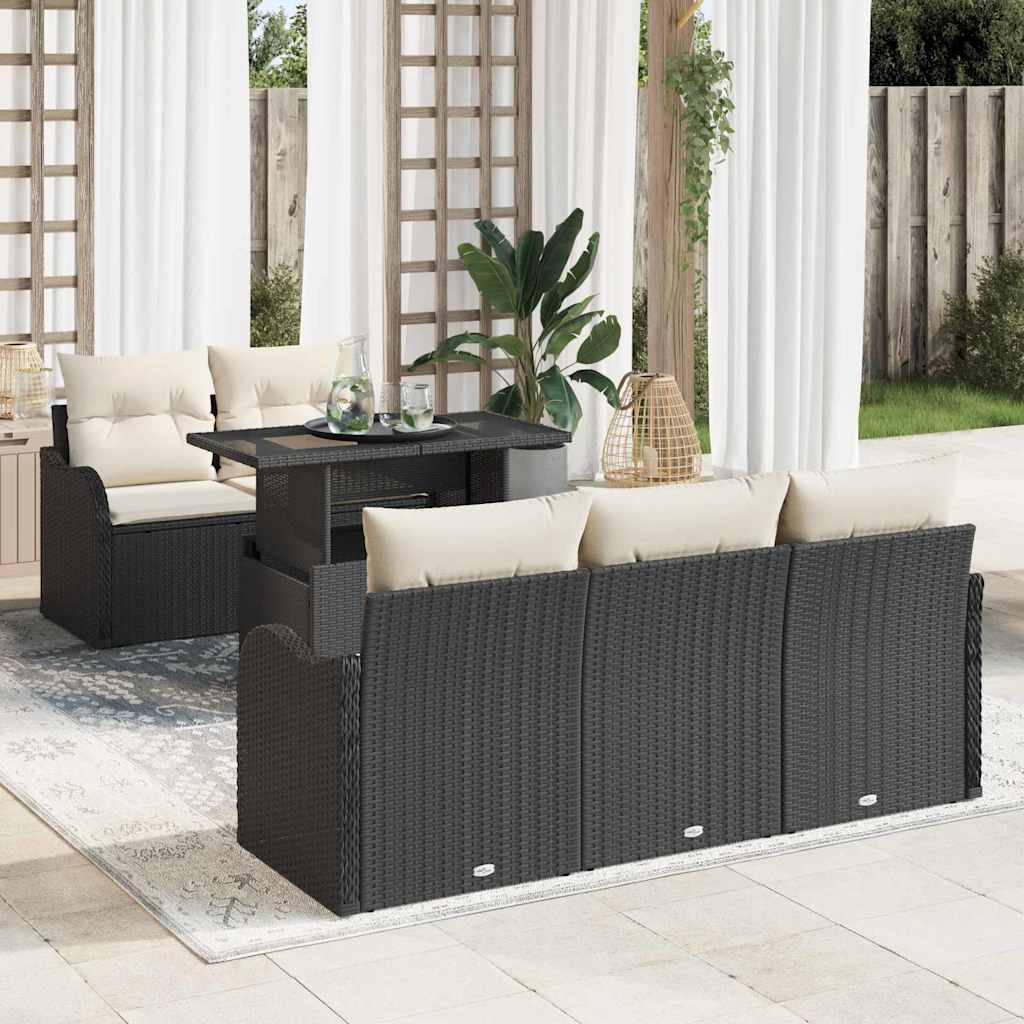 Set Divano da Giardino 6 pcs Nero e Crema polyrattan | homemem39