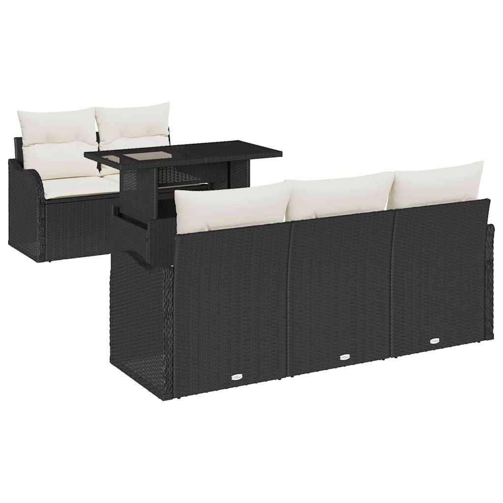 Set Divano da Giardino 6 pcs Nero e Crema polyrattan | homemem39