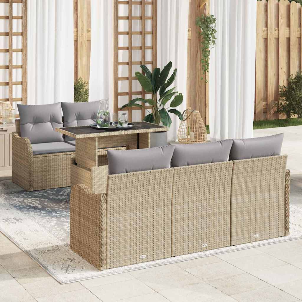 Set Divano da Giardino con cuscino 6 pcs Beige polyrattan | homemem39