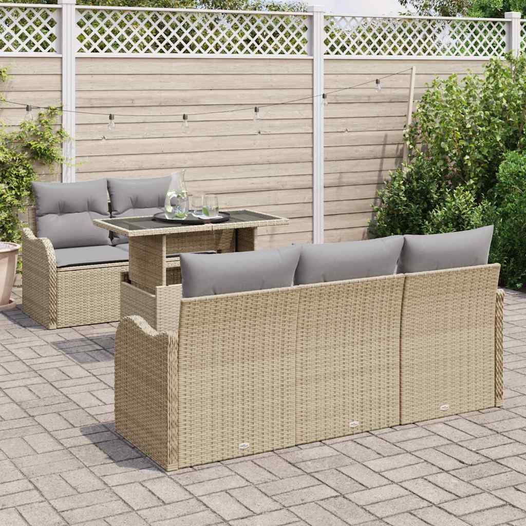 Set Divano da Giardino con cuscino 6 pcs Beige polyrattan | homemem39