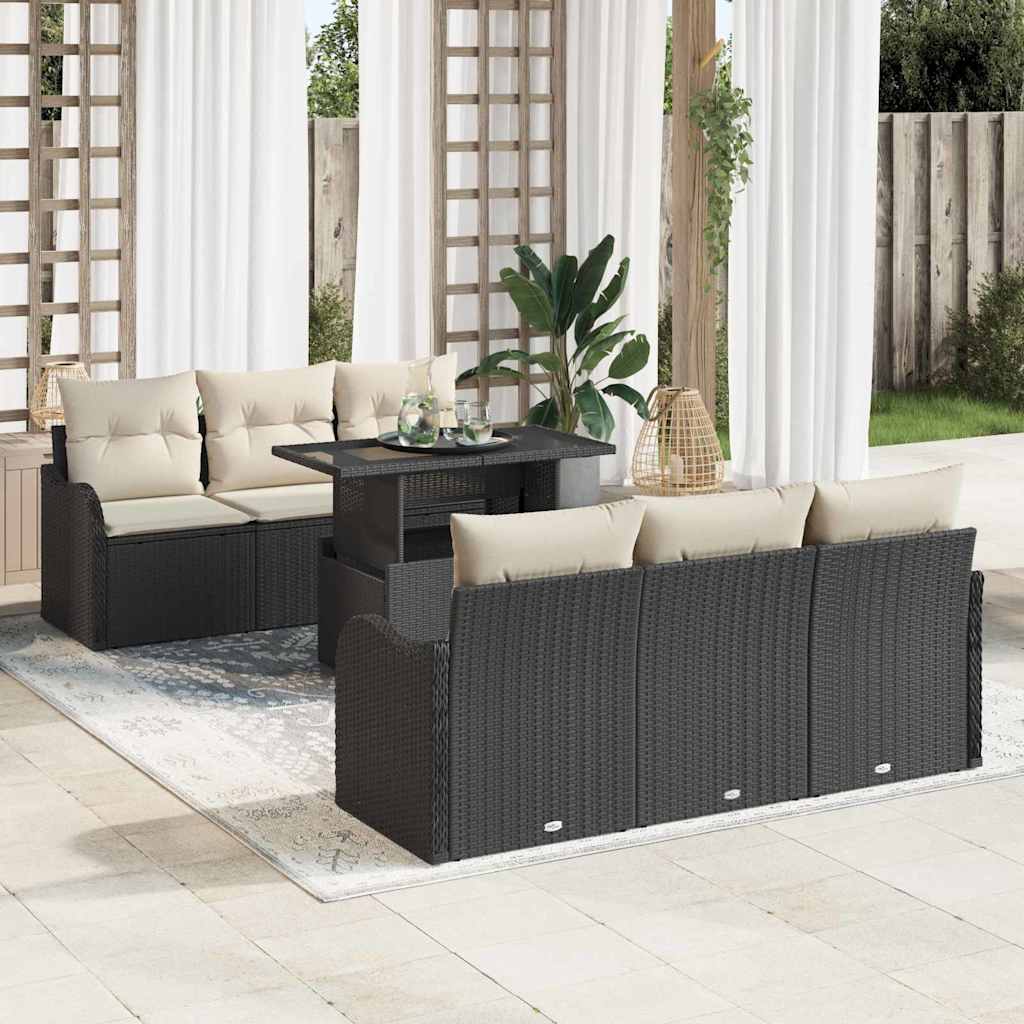 Set Divano da Giardino con cuscino 7 pcs Nero Poly Rattan | homemem39