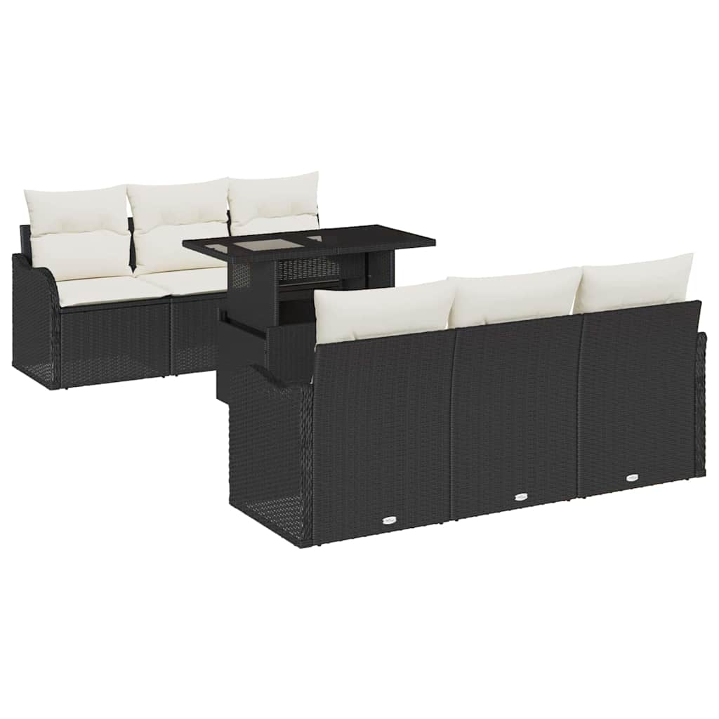 Set Divano da Giardino con cuscino 7 pcs Nero Poly Rattan | homemem39
