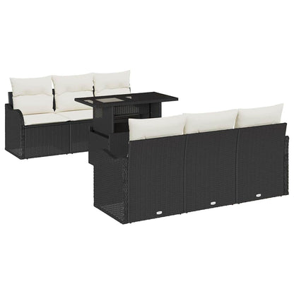 Set Divano da Giardino con cuscino 7 pcs Nero Poly Rattan | homemem39