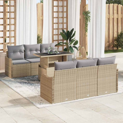 Set Divano da Giardino con cuscino 7 pcs Beige Poly Rattan | homemem39
