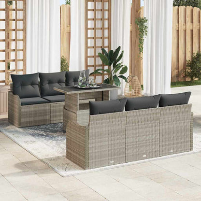 Set Divano da Giardino 7 pcs Grigio chiaro Poly Rattan | homemem39