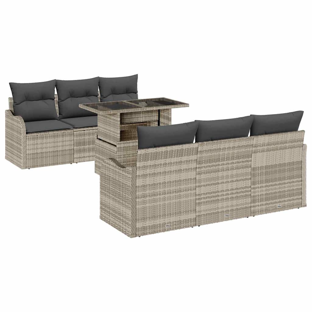 Set Divano da Giardino 7 pcs Grigio chiaro Poly Rattan | homemem39