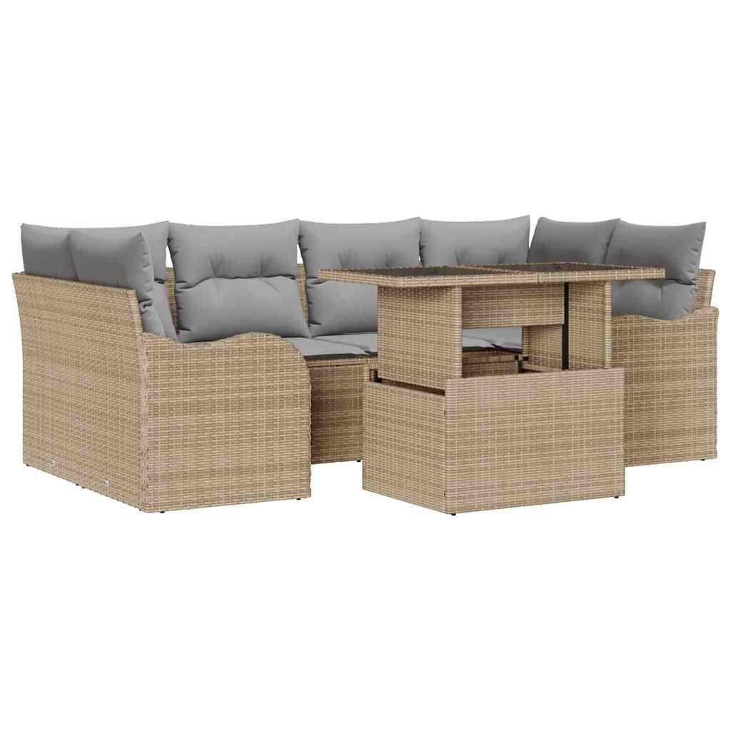 Set Divano da Giardino con cuscino 7 pcs Beige Poly Rattan | homemem39