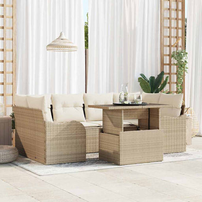 Set Divano da Giardino con cuscino 7 pcs Beige Poly Rattan