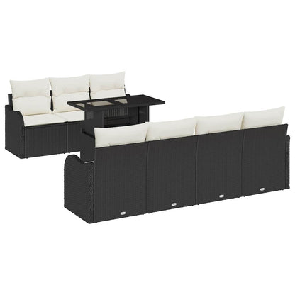 Set Divano da Giardino con cuscino 8 pcs Nero Poly Rattan | homemem39