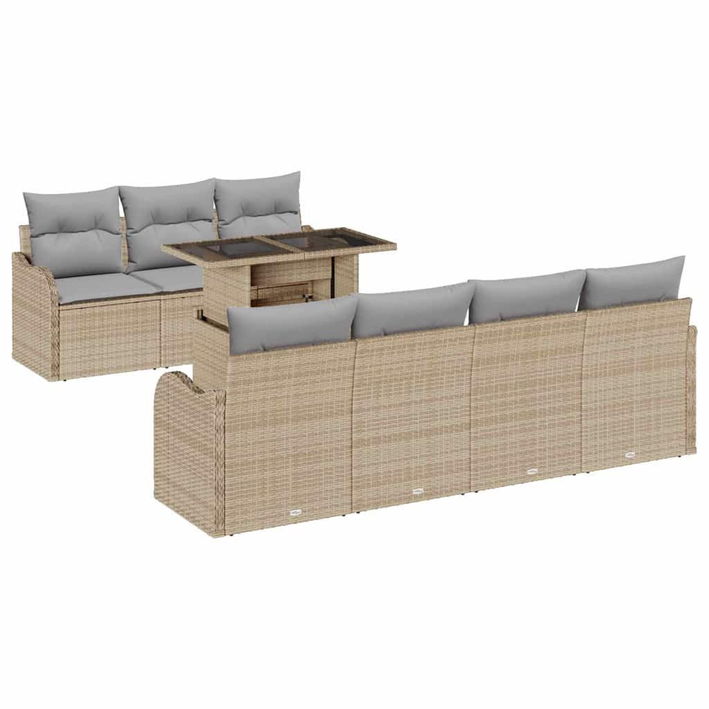 Set Divano da Giardino con cuscino 8 pcs Beige Poly Rattan | homemem39