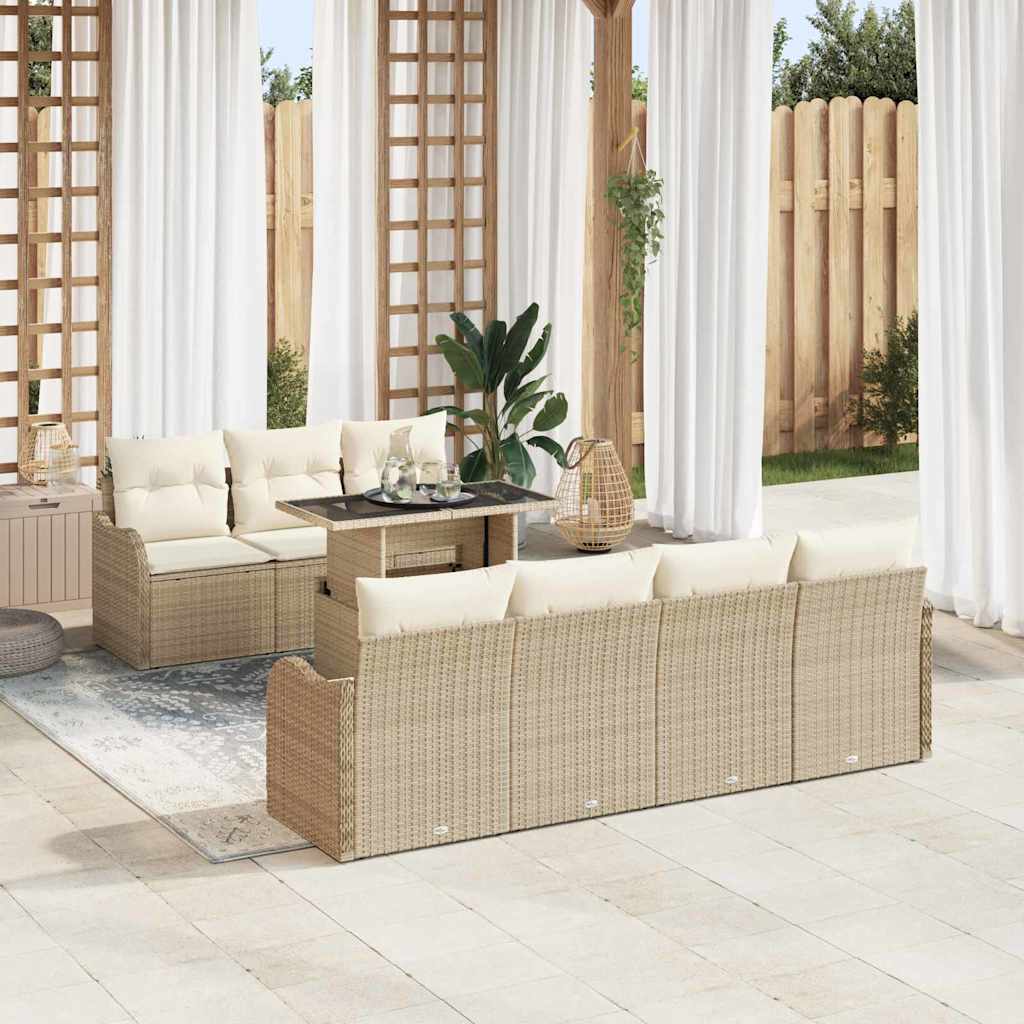 Set Divano da Giardino con cuscino 8 pcs Beige Poly Rattan