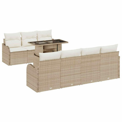 Set Divano da Giardino con cuscino 8 pcs Beige Poly Rattan