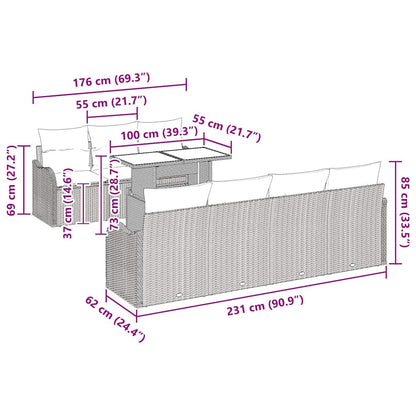 Set Divano da Giardino con cuscino 8 pcs Beige Poly Rattan