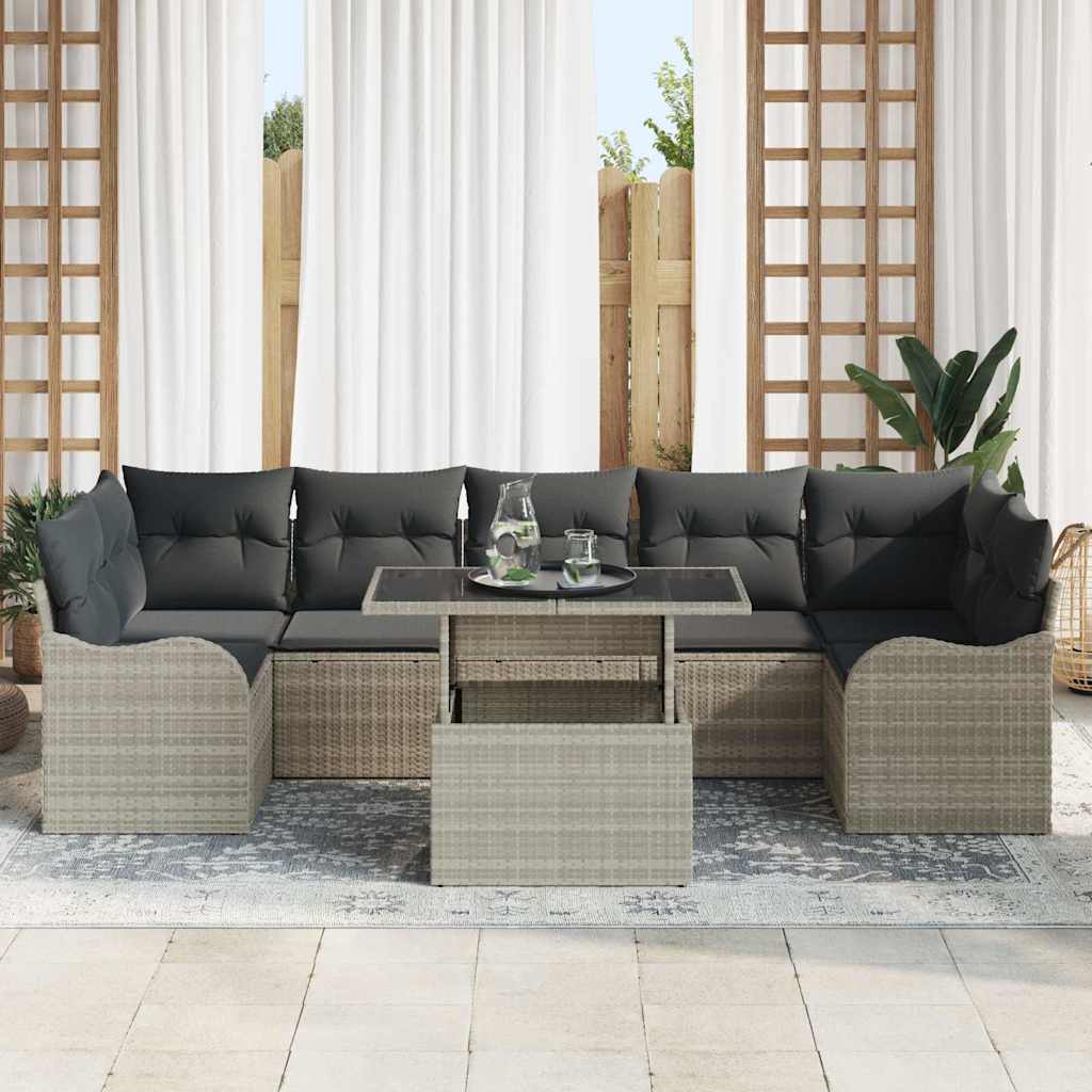 Set Divano da Giardino 8 pcs Grigio chiaro Poly Rattan