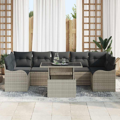 Set Divano da Giardino 8 pcs Grigio chiaro Poly Rattan