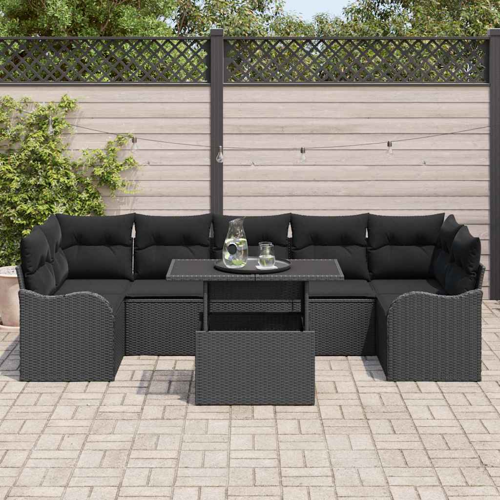 Set Divano da Giardino con cuscino 8 pcs Nero polyrattan | homemem39