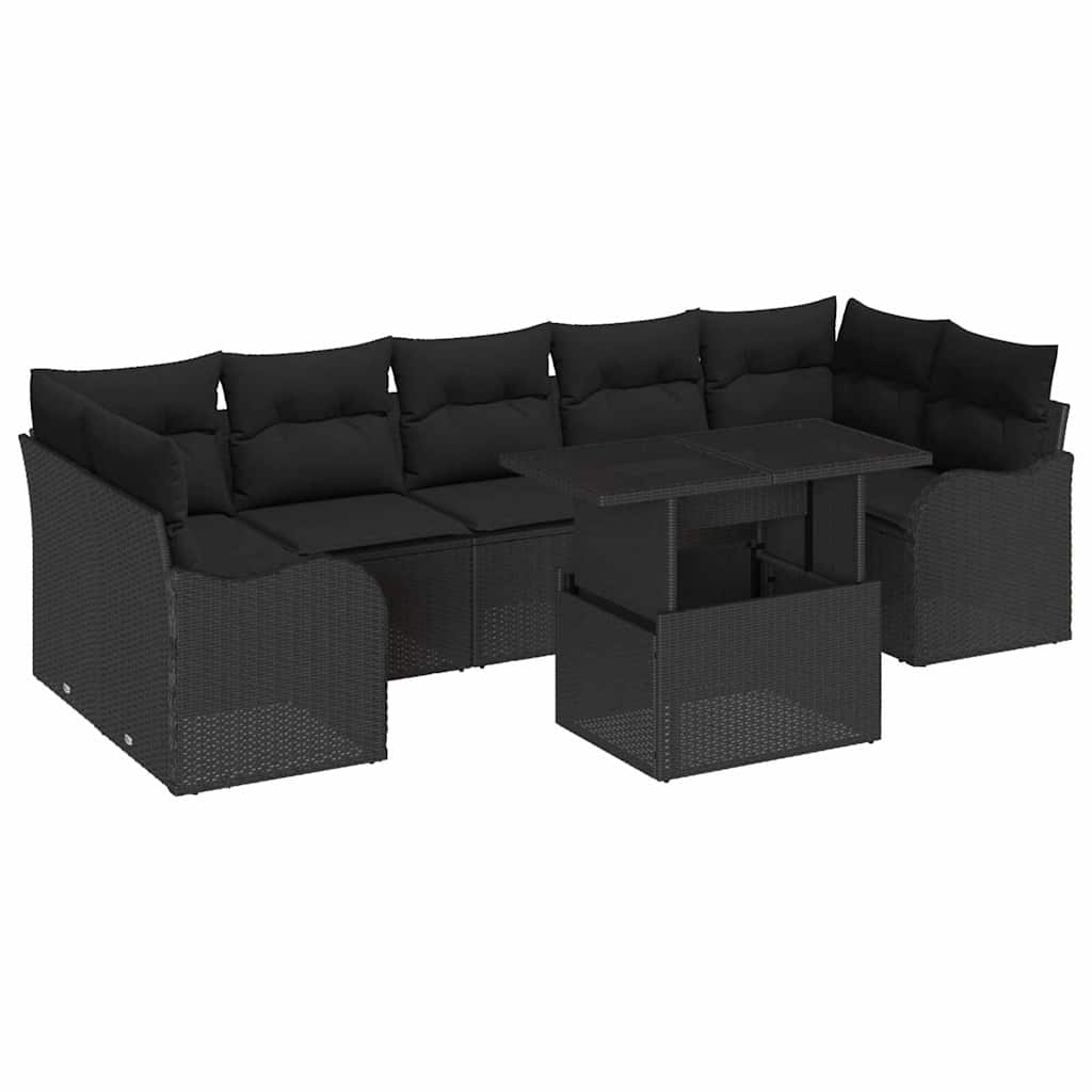 Set Divano da Giardino con cuscino 8 pcs Nero polyrattan | homemem39