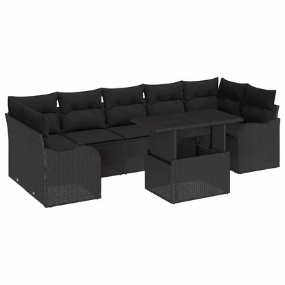 Set Divano da Giardino con cuscino 8 pcs Nero polyrattan | homemem39