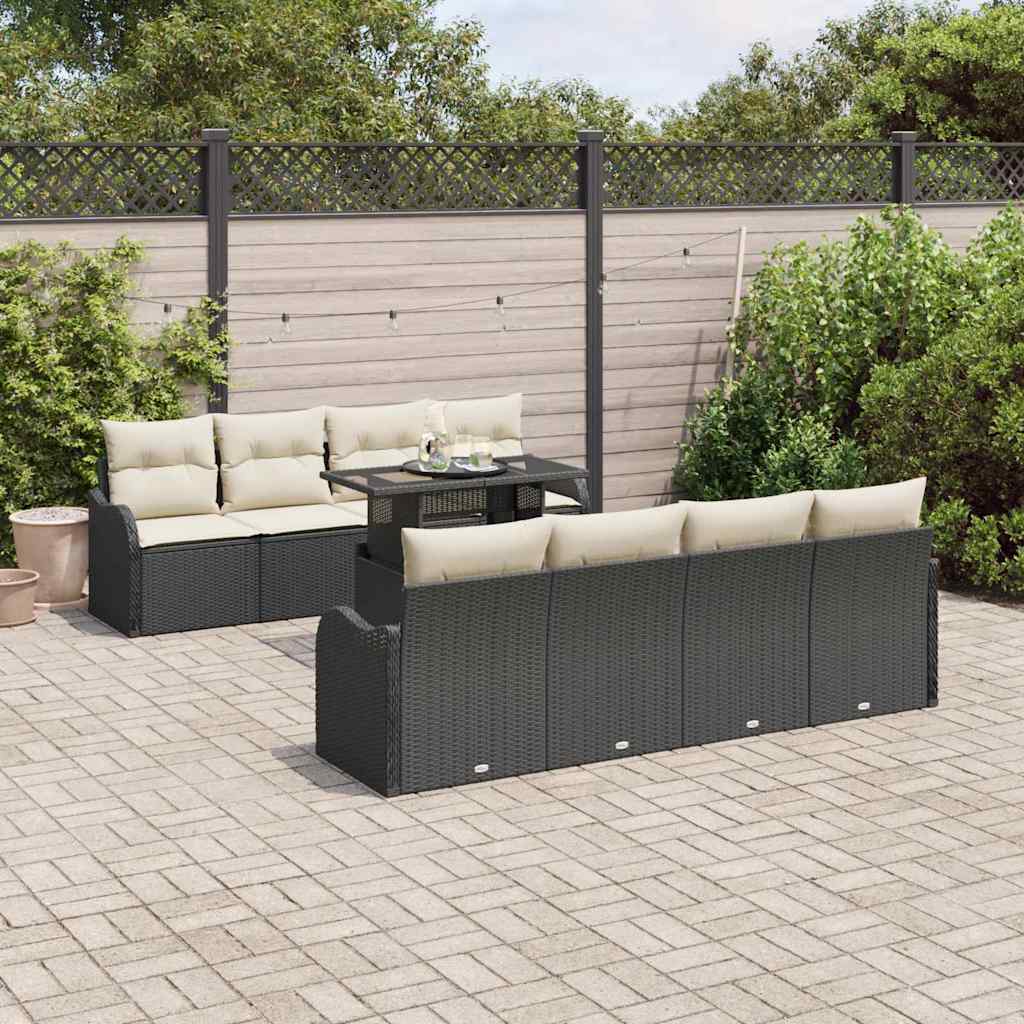 Set Divano da Giardino con cuscino 7 pcs Nero polyrattan